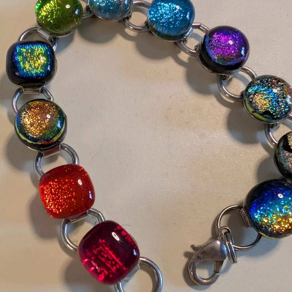 Rainbow Pride Hand Blown Glass Artisan Bracelet - Picture 5 of 7
